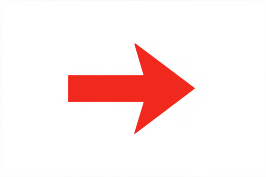 Red right arrow pointing direction, symbolizing navigation, next step, progress, and moving forward