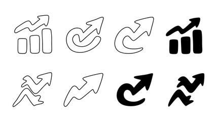 Vector art of set of hand drawn arrow up icons, doodle style, growth and success concept, business and finance