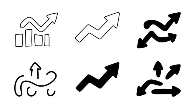 Vector art of hand drawn arrow collection set of doodle arrows, sketch style vector illustration of direction indicators, growth and success concept, chart elements