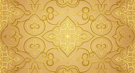 Fototapeta premium Elegant gold damask pattern with intricate floral details, creating a luxurious backdrop