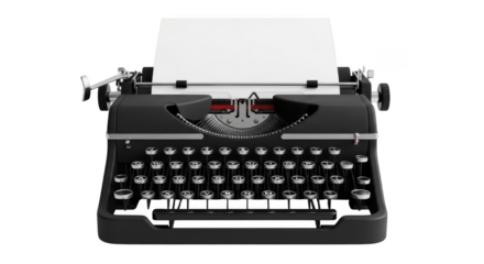 Vintage typewriter isolated on transparent background, front view