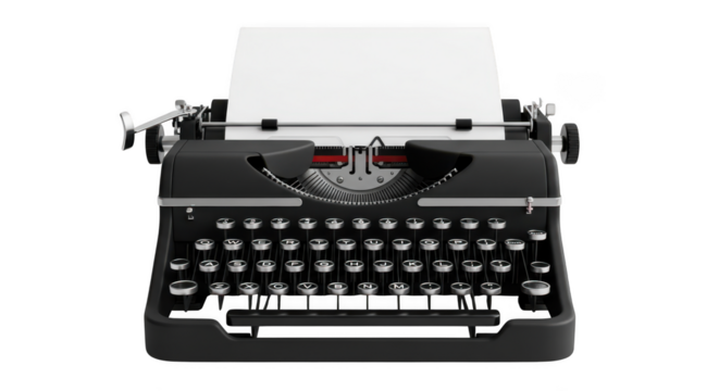 Vintage typewriter isolated on transparent background, front view