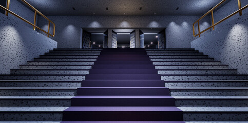 staircase with carpet leading to an open doors, Concept of progress