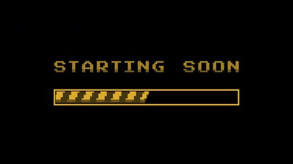 Starting soon text with orange pixel loading bar animation. 4k video. - Powered by Adobe
