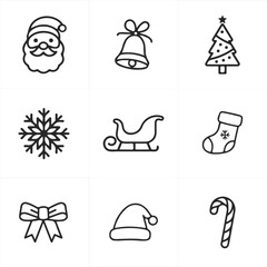 Christmas Icon Set! Festive vector collection featuring holiday symbols, decorations, gifts, snowflakes, and more. Perfect for cards, websites, and seasonal marketing designs. High-quality and easy to