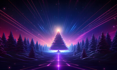 Neon purple abstract square tunnel in 3D render
