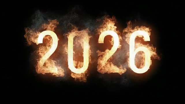 Year 2026 formed by flames against a black background.