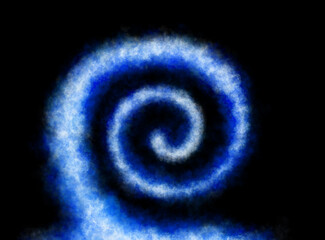 Bright blue cool spiral smoke swirl on transparent background creating glowing hypnotic energy vortex pattern