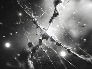 Old film texture with scratches, noise and glitch shapes. Realistic overlay film texture in black-white, dust and grain.