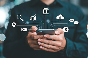 Mobile banking and finance app concept showing online transactions and digital money management tools access