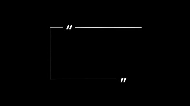 white stock and black background rectangle quote frame with corner commas trim path animation.
