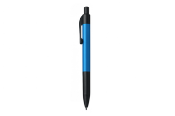 Blue retractable ballpoint pen isolated on transparent background, offering an essential tool for writing and office work