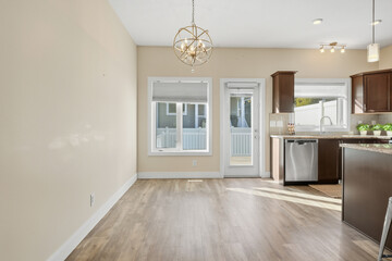 Large open kitchen with a dining room area