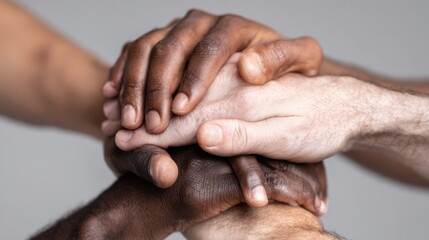 Diverse hands of african and caucasian people united in solidarity and support. International Men's Day