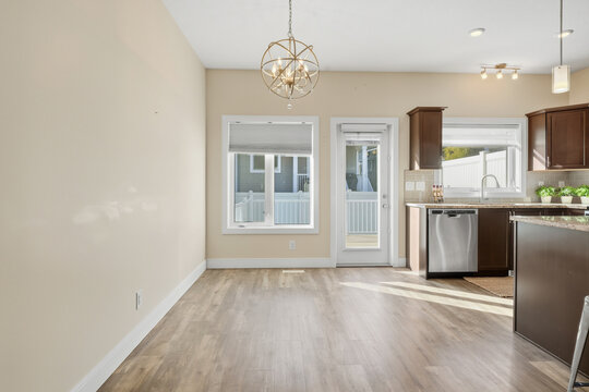 Large open kitchen with a dining room area
