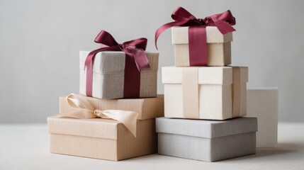 Elegant gift boxes with bows for special occasions. Boxing Day