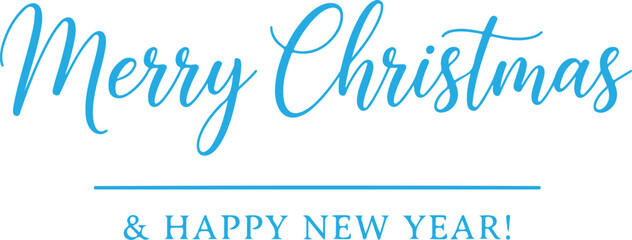 Elegant teal script merry christmas and happy new year greeting on white background