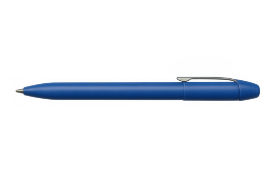 Blue ballpoint pen on transparent background. Essential stationery for office work, creativity, and daily tasks