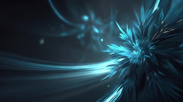 Abstract cgi animation of icy structures and flowing light dark background