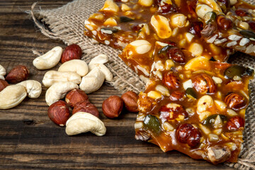 Nuts and pumpkin seeds in caramel