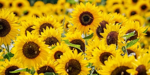 Fototapeta premium Vibrant Sunflower Field in Golden Sunlight
