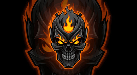 Fierce flaming skull logo design ignites with fiery intensity, perfect for gaming, esports, or any bold brand identity seeking powerful impact.