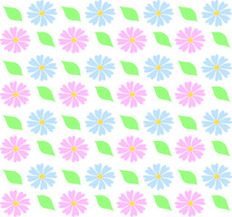 Seamless floral pattern with pink and blue flowers on a white background