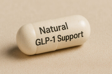 Natural glp-1 supplement healthy weight loss wellness concept capsule on neutral background conveying balanced health and gentle support for metabolism and lifestyle