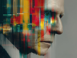 An elderly person shows signs of Alzheimer's disease, with a thoughtful expression that reveals the struggle with memory loss