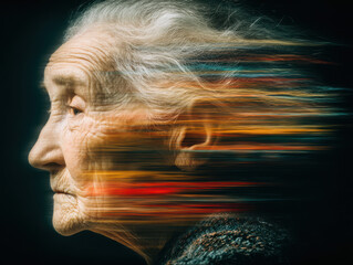 Elderly person living with Alzheimer's disease in a blurred vision of memories and time passing quickly