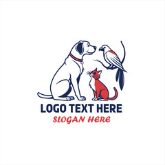 Obraz premium Pet Care Logo Design with Dog, Cat and Bird – Modern Veterinary and Animal Clinic Symbol