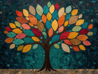 Artistic representation of a tree symbolizing fading memories in Alzheimer's disease with colorful leaves on a textured background