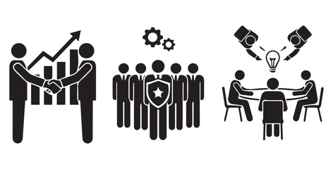 Business collaboration and teamwork concept with icons representing growth strategy team unity and innovative idea generation in a meeting