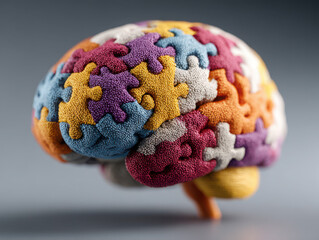 Representation of Alzheimer's disease using colorful puzzle pieces, highlighting the complexity and missing connections in brain functionality