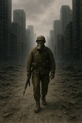 Soldier in Ruined City