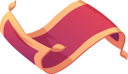 Naklejka premium A rectangular red flying carpet with gold stripes along the edges and tassels on the corners.