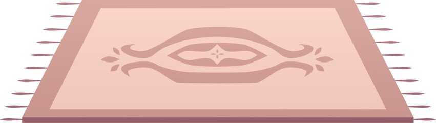 Cartoon wool carpet with oriental ornament and tassels in nude beige, vintage woven floor rug, vector textile neat mat