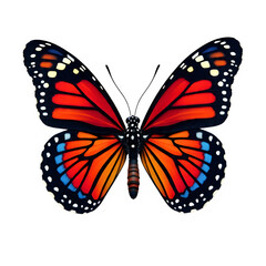 Orange red color butterfly with black and white pattern design on white background 