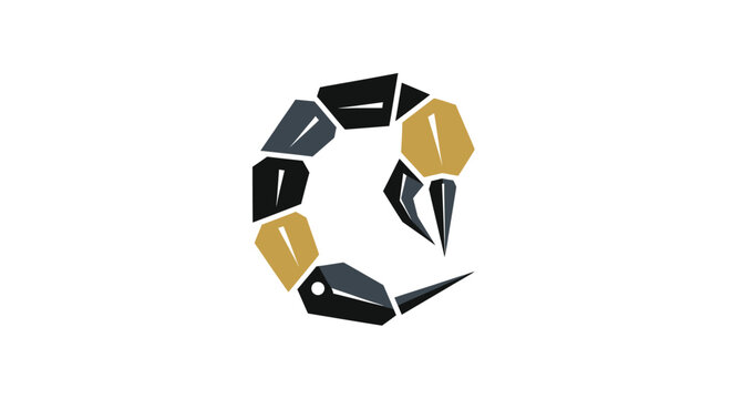 A stylized, geometric scorpion logo design in black and gold.