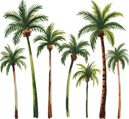 Stylized Palms Tree Set Tropical Nature Beach Holiday Vacation Element
