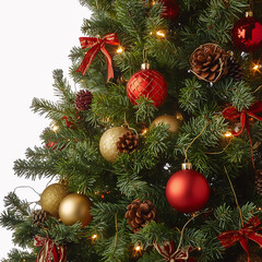 Elegant Christmas Decorations Hanging on Green Fir Branch