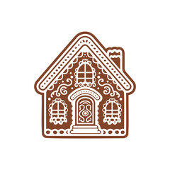 Gingerbread house. Christmas cookie illustration. Gingerbread house for Christmas decorations, greeting cards, holiday invitations, digital art, and winter-themed projects