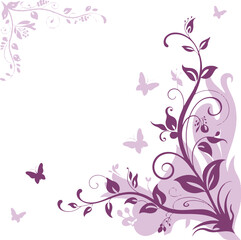 Obraz premium Floral Corner Ornament Elegant Design Decoration with Flourish Flower Butterfly