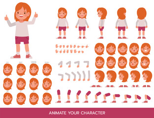 Kid wear white shirt character vector illustration design. Create your own pose.