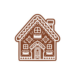 Gingerbread house. Christmas cookie illustration. Gingerbread house for Christmas decorations, greeting cards, holiday invitations, digital art, and winter-themed projects