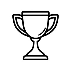 A minimalist line drawing of a trophy with handles and a pedestal on a white background is presented