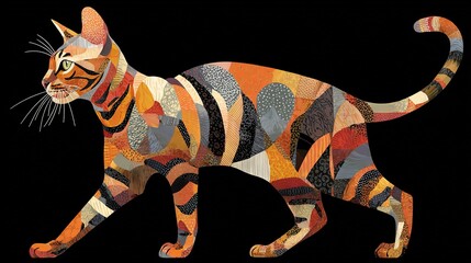 Naklejka premium A cat depicted in various shades and forms on black canvas