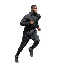 Naklejka premium Man running in athletic gear on a plain background during a fitness session for health and wellness isolated on transparent background