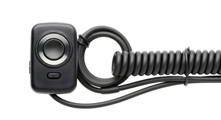 Black joystick controller with coiled cable providing precise control and connectivity for gaming and industrial applications