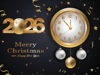 Festive 2026 New Year and Christmas Greeting with Clock Countdown